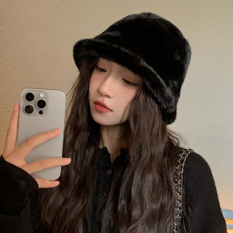 Korean Version of Autumn and Winter New Hat for Women Imitation Mink Hair Solid Color Versatile Fisherman Hat Winter Windproof Warm Simple Plush Hat