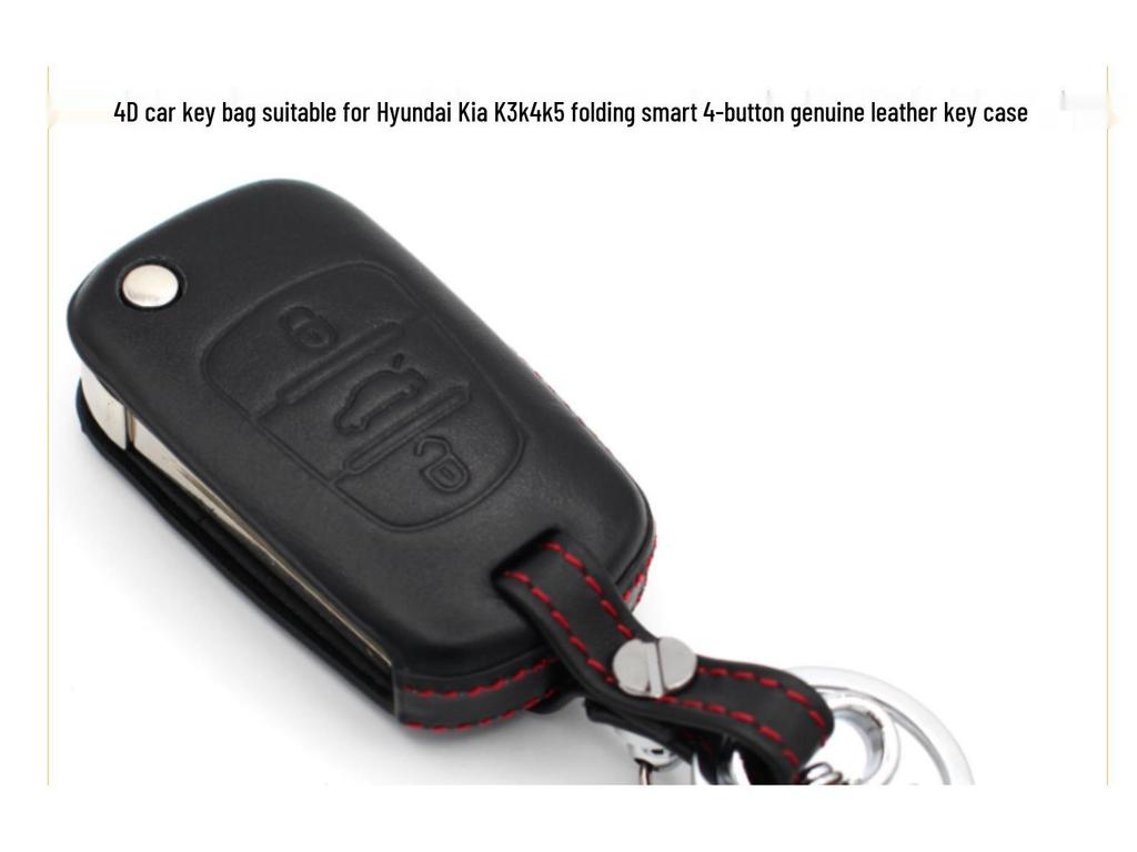 4D Leather Key Case for Hyundai & Kia: Fits K2, K5, Rio, Sorento - 3-Button Folding Key.