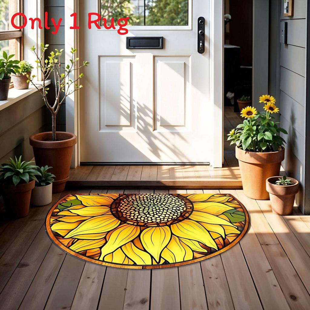 Modern Geometric Semicircular Area Rug With Water Wash For Bathroom And Entrance