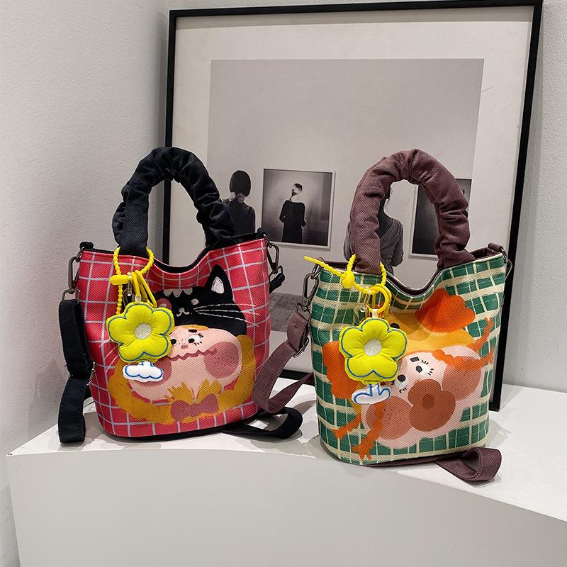 Niche Illustration Design Graffiti Bag for Women New Style  Fresh and Personalized Funny Bucket Bag One-shoulder Crossbody Bag