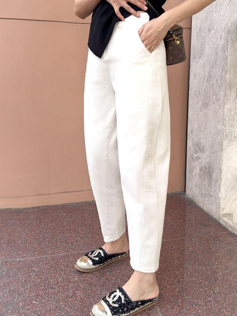 2025 Spring/Autumn Plus Size Harem Jeans for Pear-Shaped Women - Slimming & Hip-Covering Cropped Dad Jeans