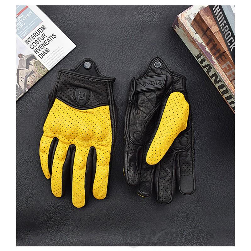 Men Women Leather Motorcycle Gloves Breathable Perforated Riding Touchscreen Compatible Anti-Slip