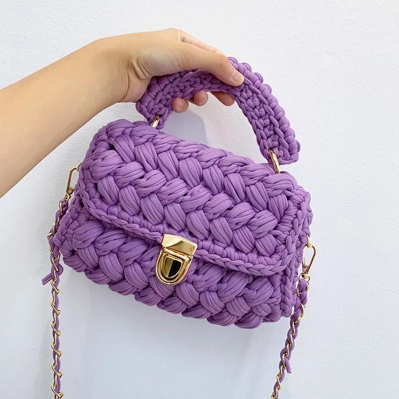 Borsa a tracolla lavorata a maglia fai-da-te Portafoglio moda corda intrecciata Borsa da donna Designer Borsa a tracolla a catena casual