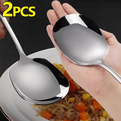 2/1PCS Stainless Steel Spoons Long Handle Large Soup Spoon Tableware Communal Spoon Dinner Ice Cream Dessert Scoop Kitchen Tools