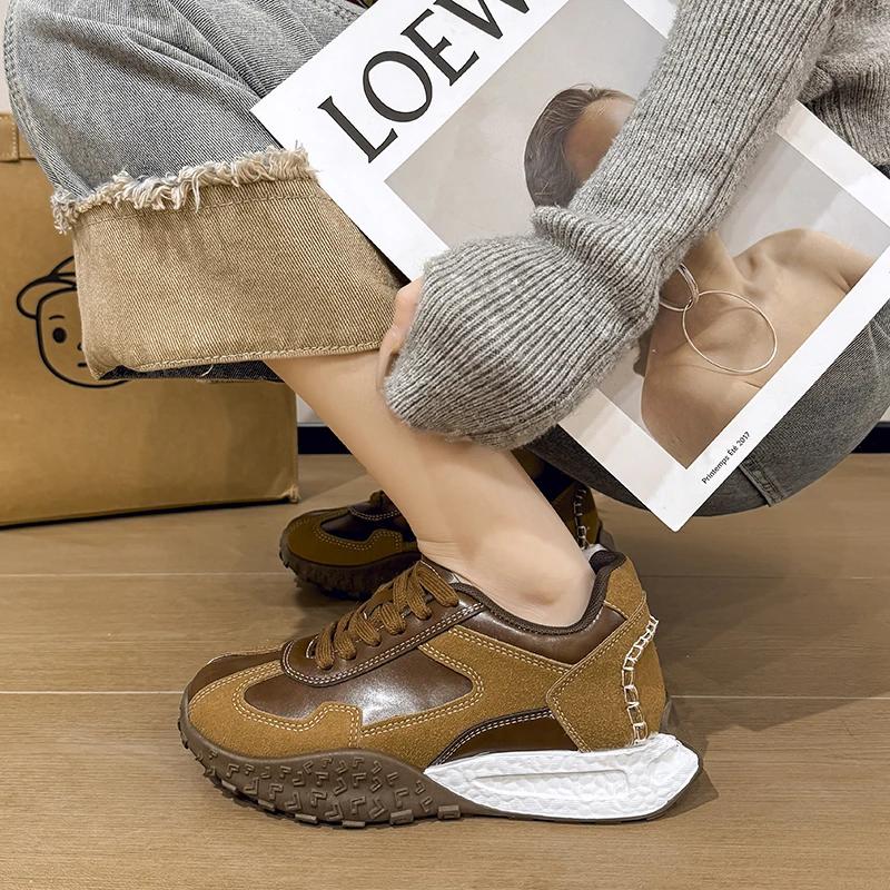 Fashion 2025 Women's Shoes Lace Up Women's Vulcanize Shoes Platform Women Sneakers Round Toe Mixed Colors Outdoor Ladies Casual Shoes