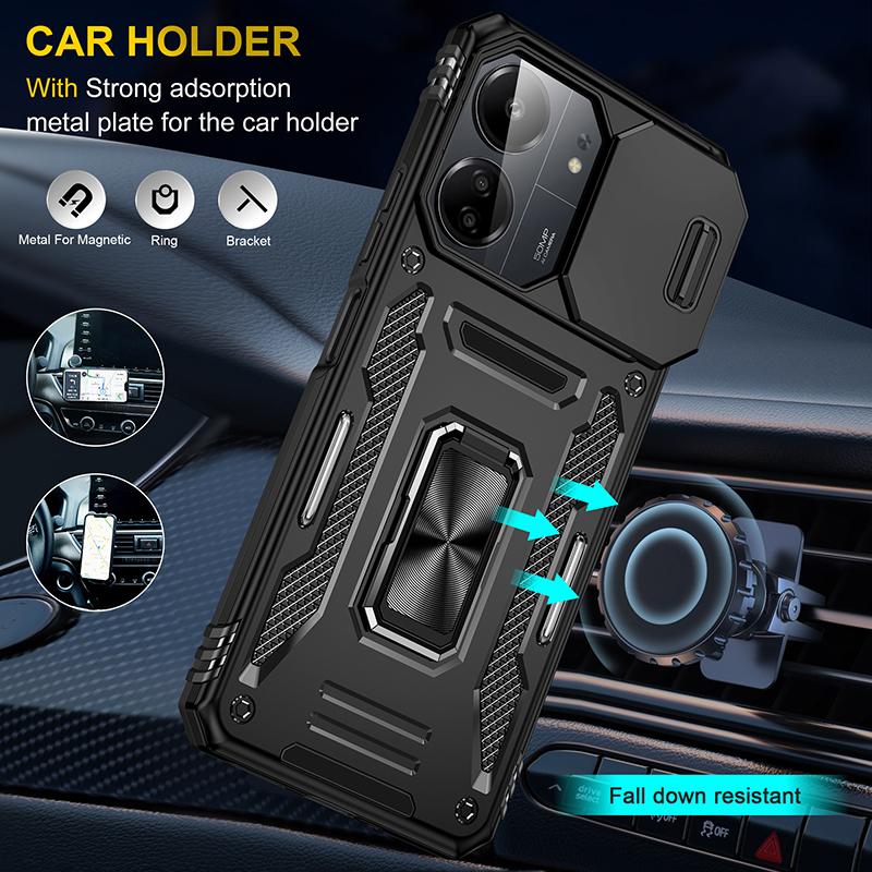 Armor Series For Xiaomi Redmi 13C 4G/5G/13R 5G/Poco M6 5G/Poco C65 4G Phone Case with Slide Camera Cover