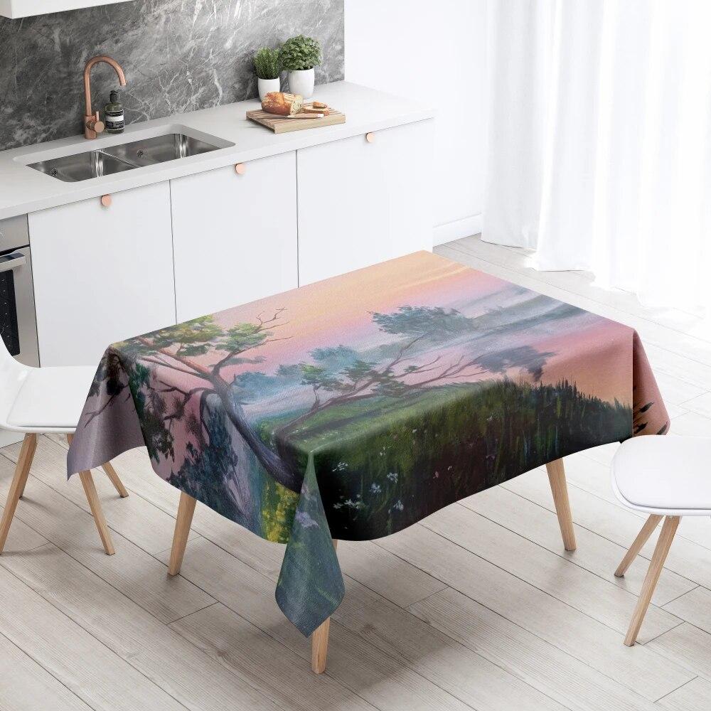 Forest Scenery Tablecloth Home Decor Stain Resistant Waterproof Table Decoration Rectangular Kitchen Fireplace Countertop