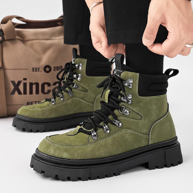 Autumn and winter new rhubarb boots labor insurance shoes outdoor army green tooling boots trendy shoes Martin shoes men's shoes
