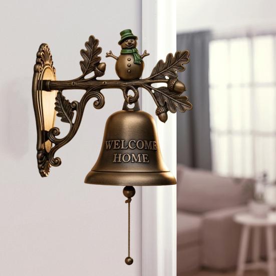 Rustic Metal Welcome Bell Christmas Wall Mounted Door Bell Vintage Dinner Bell for Outdoor Front Door Porch Home Decor
