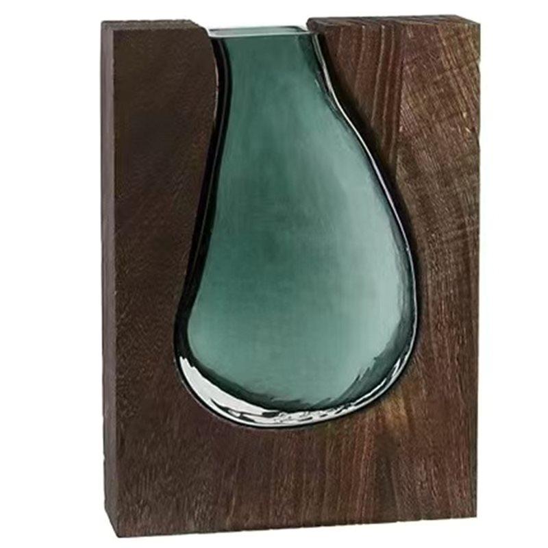 AB34-Flower Arrangement Bottle Modern Hydroponic Flower Holder Exquisite Wooden Glass Vase Transparent Flower Pot For Homestay