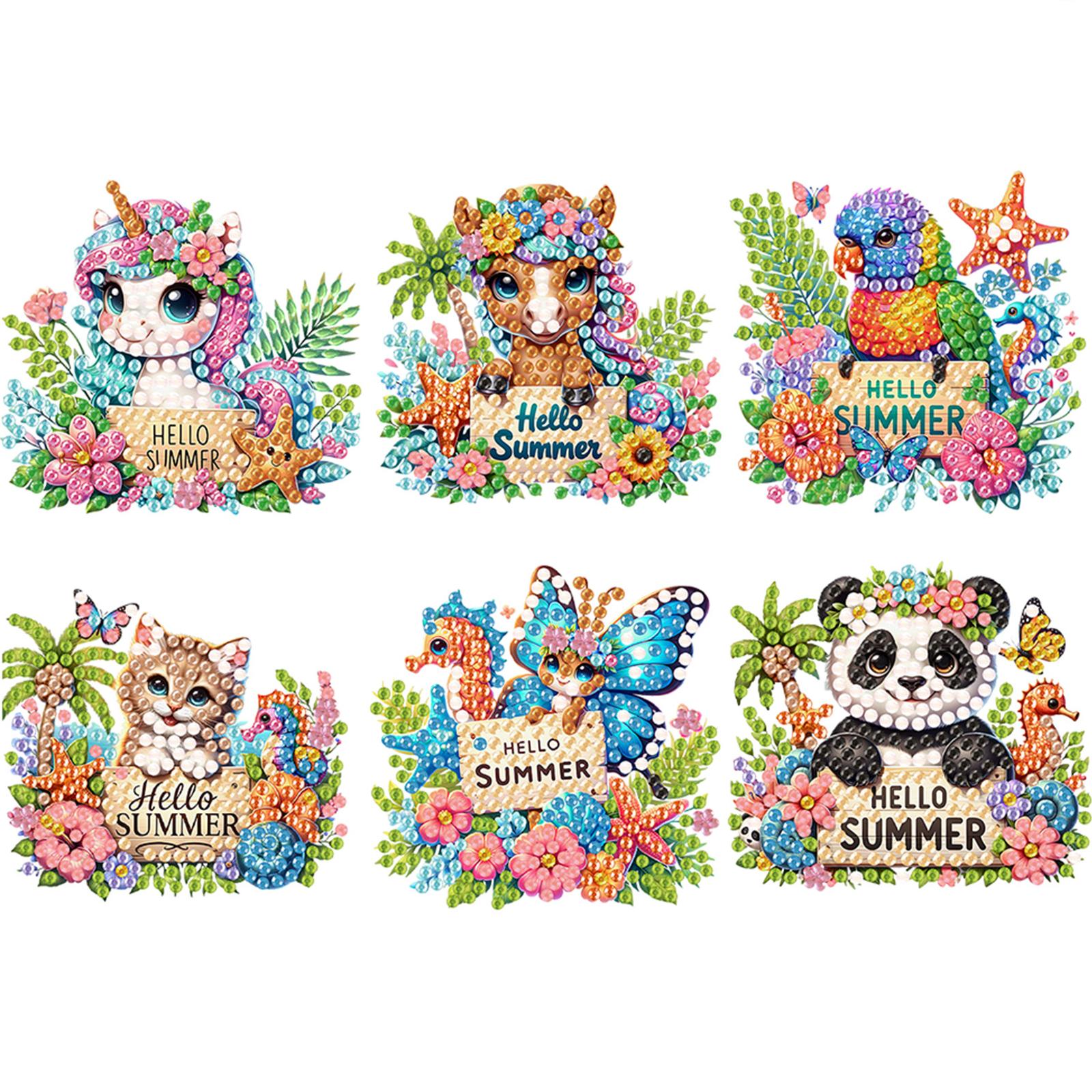 

6Pcs Acrylic Colorful Pattern Diamond Painting Fridge Magnets 5D DIY Diamond Art Magnets Crafts for Home Decor