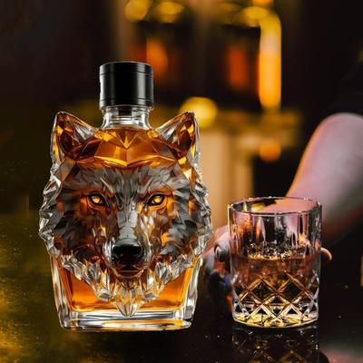 300ml dekantér na fľašu whisky v tvare vlčej hlavy, vysoko borosilikátové sklo, fľaša na víno s nepriepustným tesnením, dekantér na whisky