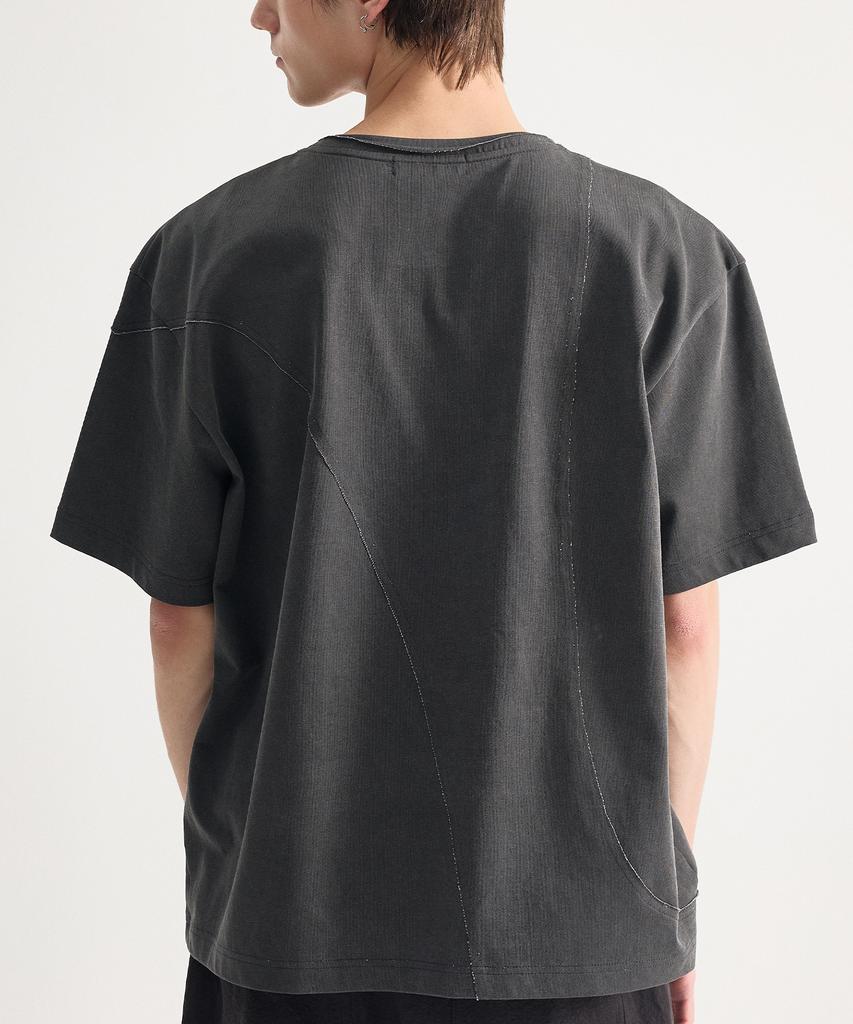 Eichijig Pigment Raw-Edge Asymmetric Panel T-Shirt -Dusty Gray