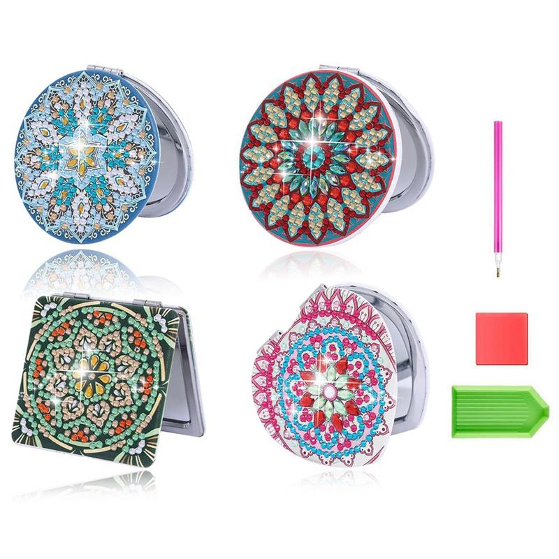 

Promotion! 4Pcs Diamond Paint Mirror Compact DIY Mandala Mirror Folding Purse Mirror For Adults Kids Beginners