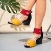 Fashion Women's High Heel Sandals 2025Summer New Fashion Buckle Color Block Women's Sandals Office Large Size 43 High Heel Women's Shoes