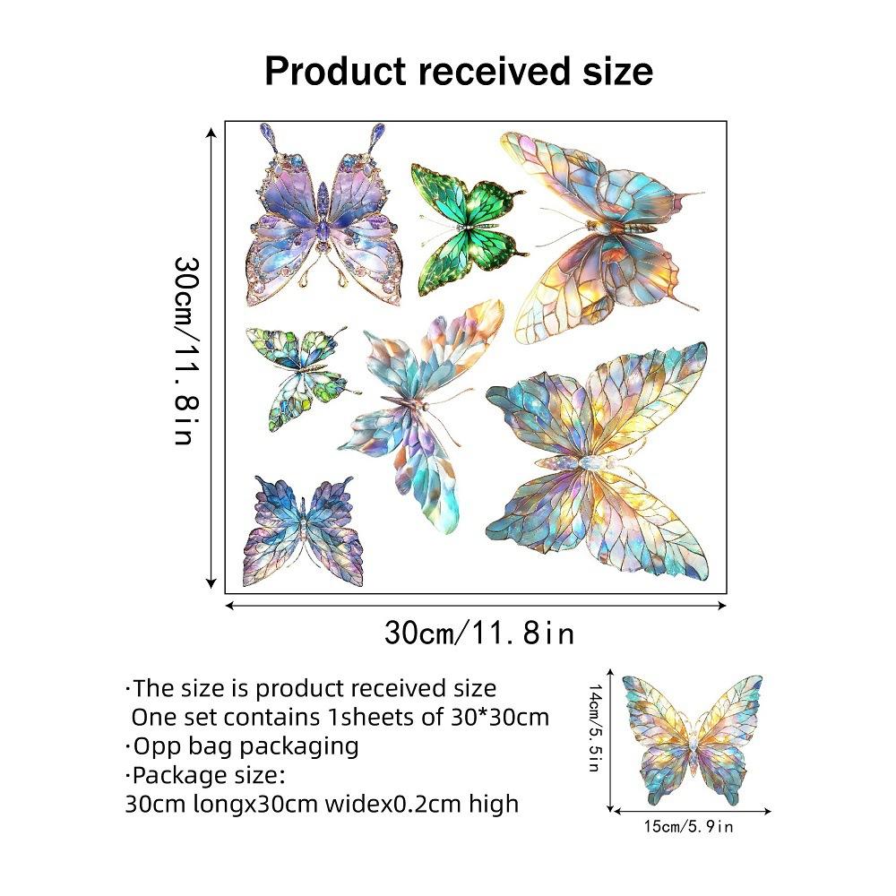

Nordic Stained Glass Butterfly Static Cling Window Sticker for Living Room Balcony Home Decor 30x30cm разноцветный