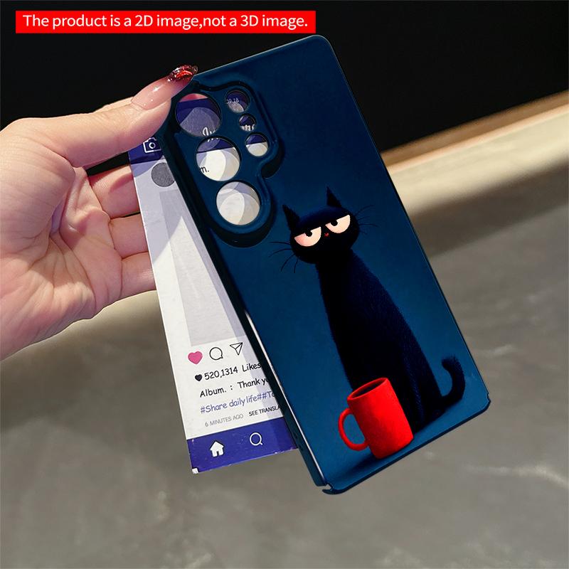 2DFlat Samsung phone case Grumpy Black Cat with Red Mug Applicable to Galaxy S23 S24 S25ULTRA S26 A12 A14 A15 A16 A54 A55