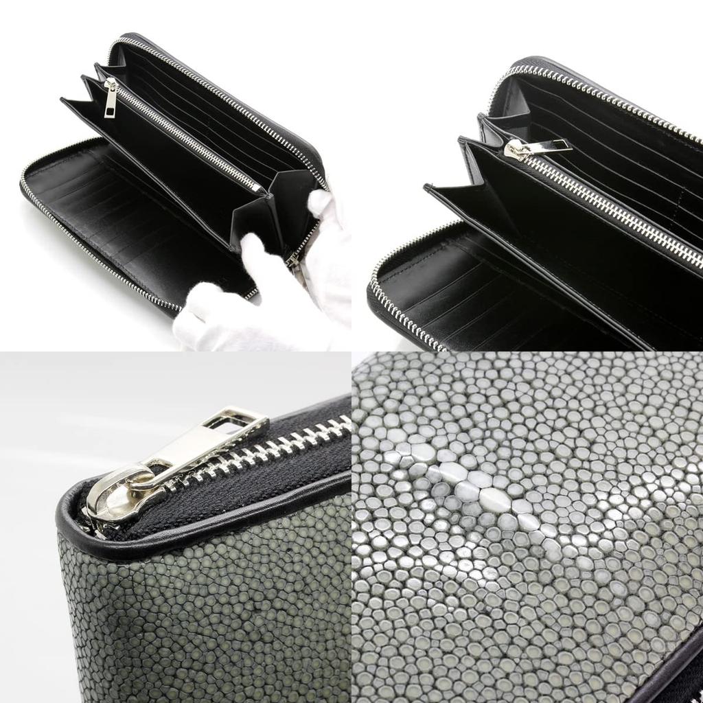 [Revetta] Langbörse aus Rochenleder, Rundreißverschluss, Rochen Galuchat, Grau, Echtes Leder, Schwarzes Lederinnenfutter [194stw]