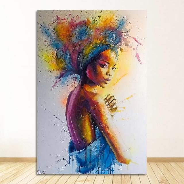 A tisky Nástěnné malby na plátně Černá dívka Abstraktní obraz na stěnu pro jídelnu Výzdoba uličky Graffiti Barevné umělecké plakáty