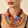 Resin Bead Strand Necklace With Color-Block Detail, Extender Chain Fit and Statement Styling for Daily Outfit Pairing
