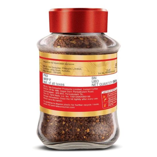 Tata Premium Instant Coffee, 90g Jar, 100% Pure Coffee, With Flavour Locked Decoction Crystals, Rich Aroma & Great Taste