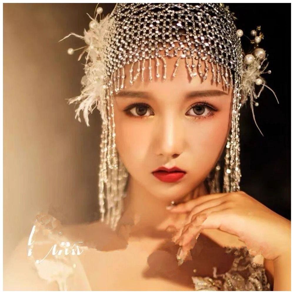Shiny Belly Dance Head Cap Gold/Silver Women Hairpieces Bling Head Chain  Wedding