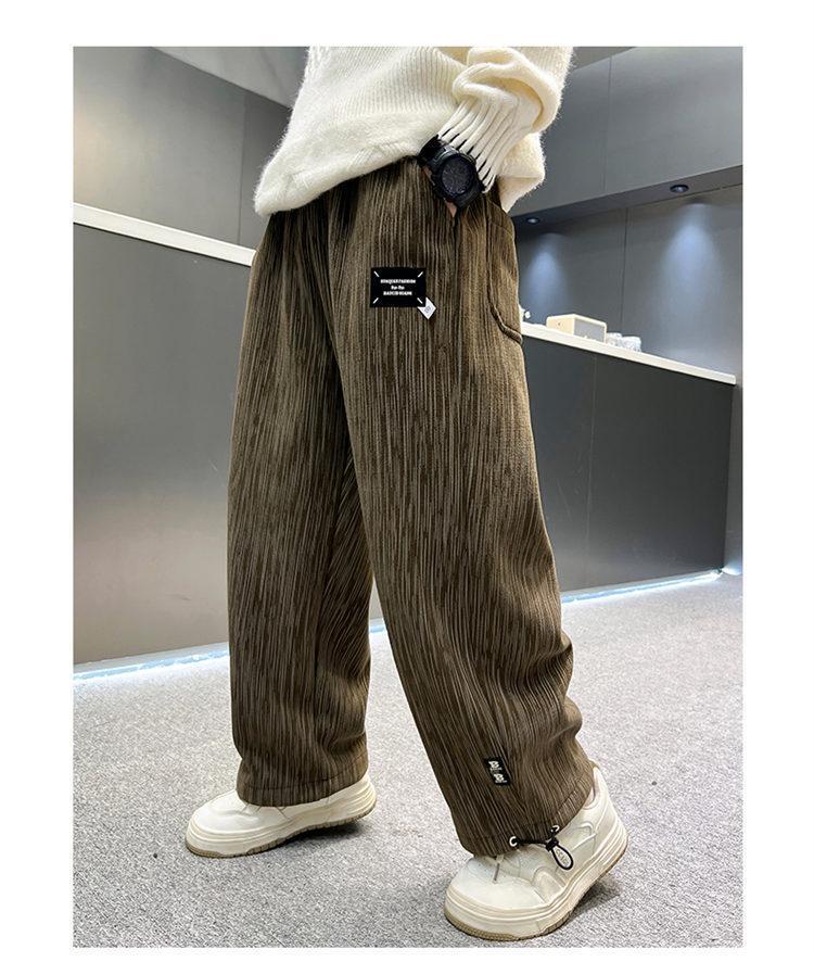 Boys' Fleece-Lined Corduroy Pants - Autumn & Winter Style, Thickened One-Piece Fleece, Handsome Casual Pants for Older Boys