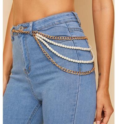 New European and American Jewelry Accessories Pearl Metal Handmade Waist Chain Chain