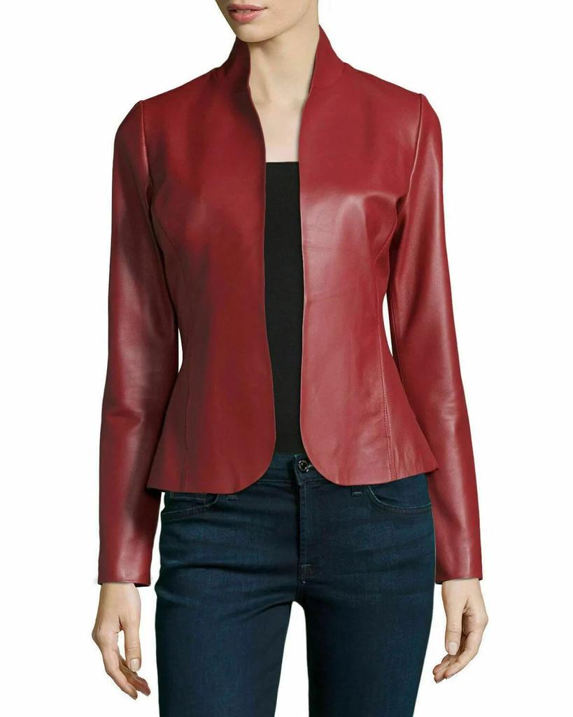 Blazer Handmade Stylish Red Flared Women's Blazer Genuine Lambskin Soft Leather