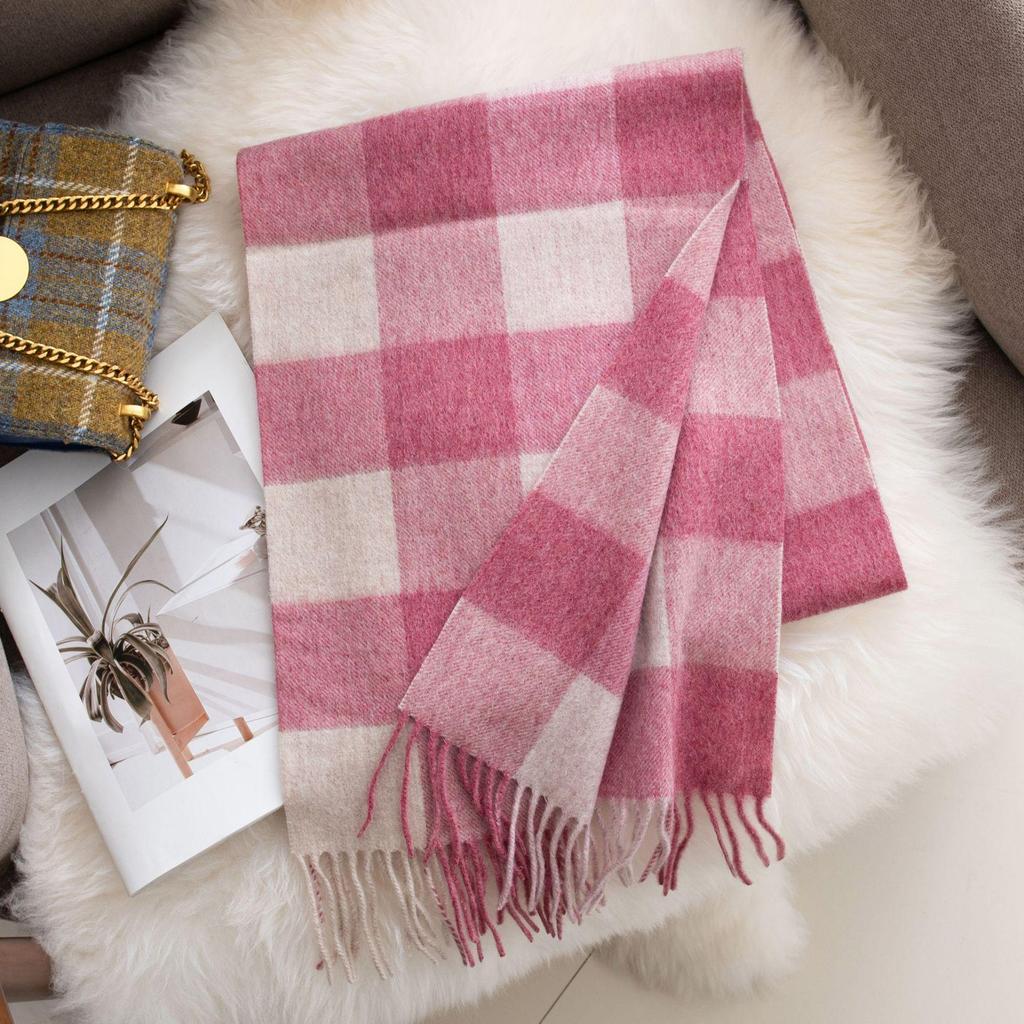 100% Wool Plaid Scarf for Women - High-end, Warm, Versatile with Tassels - Perfect for Autumn and Winter