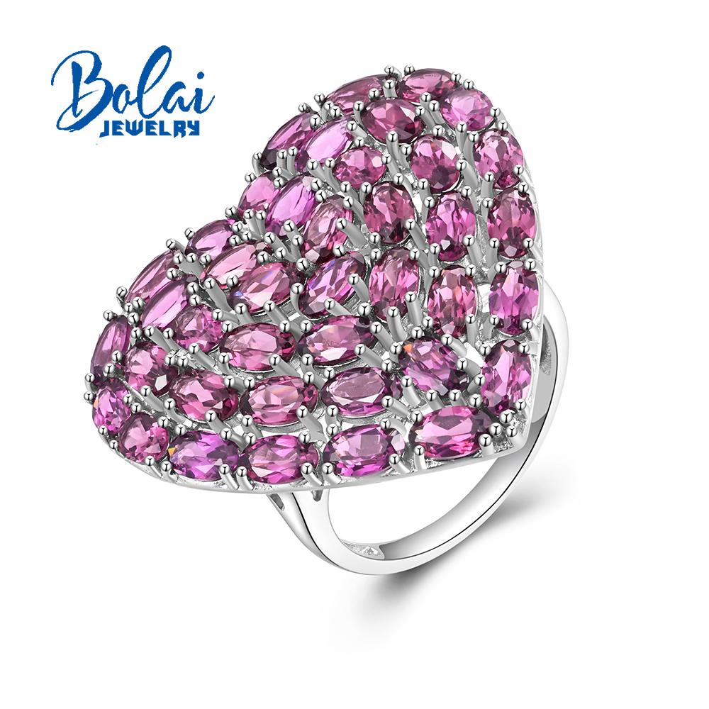 Gorgeous Romantic Heart Shaped Large Ring with Natural 12ct Rhodolite for Women S925 Silver Fine Jewelry Anniversary Engagement