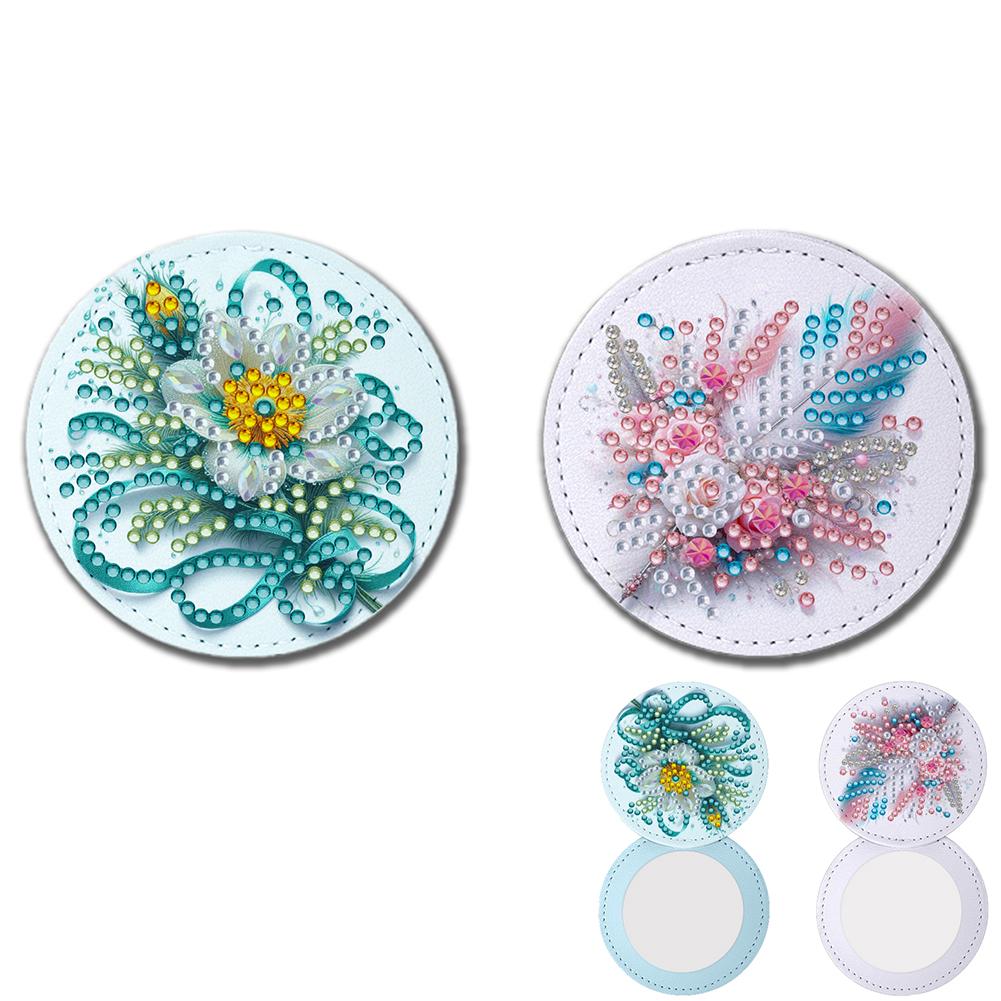 DIY Diamond Art Rhinestones Cosmetic Mirror Diamond Painting Crafts Portable Cosmetic Mirror for Outdoor Travel Hiking Picnic