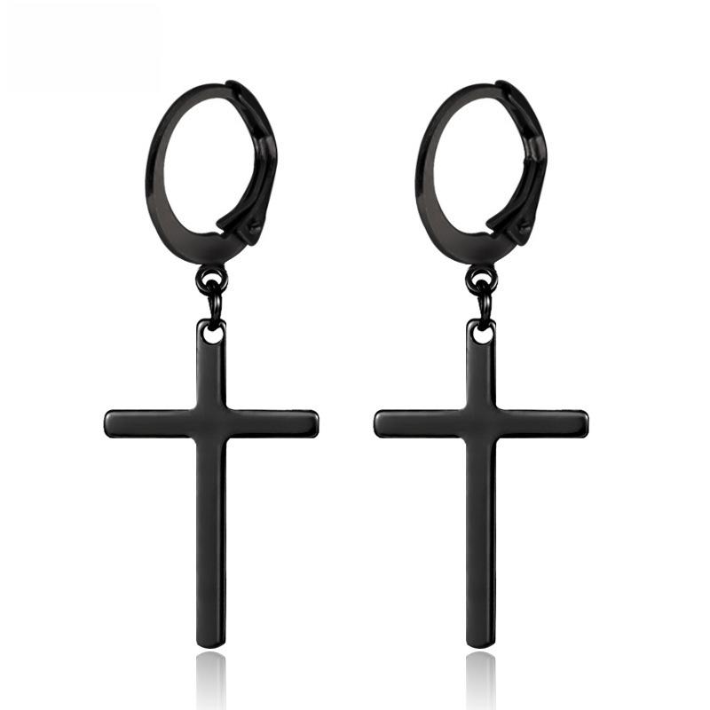 

Baosalina Black-Silver Titanium Steel Chain Cross Earrings Steel Single