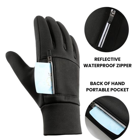 1 Pair Winter Cycling Gloves Great Friction Particle Palm Finger-flip Touch Screen Unisex Soft Thickened Warm Windproof Waterproof Reflective Zipper