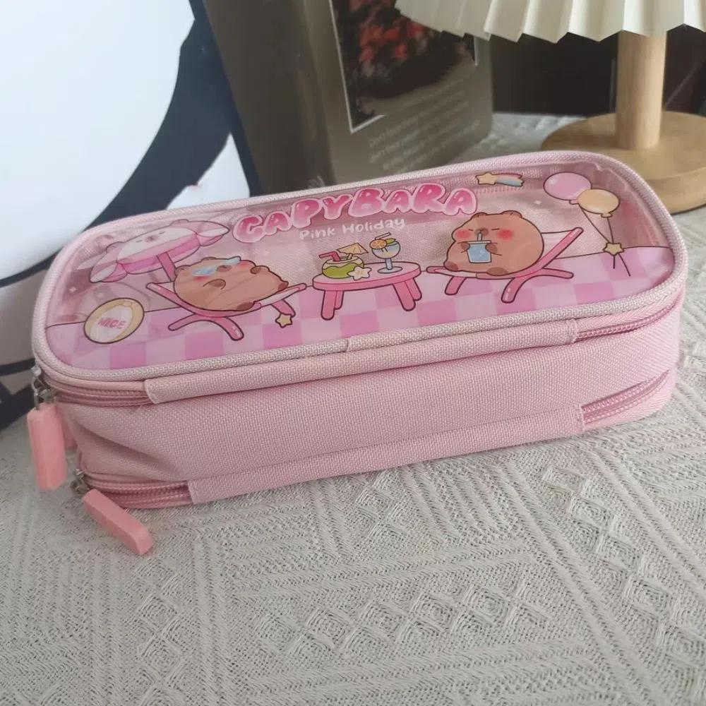 

Kawaii Capybara Pencile Bag Zipper Stationery Holder Fashion Capybara Makeup Bag School рожевий