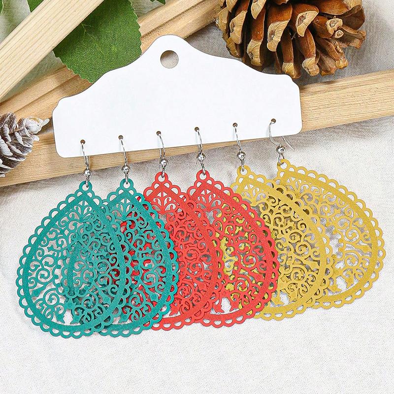 Set di 3 orecchini a goccia vuoti color caramella per donna Boho Etnico Lunghi Pendenti Statement Gioielli da Matrimonio