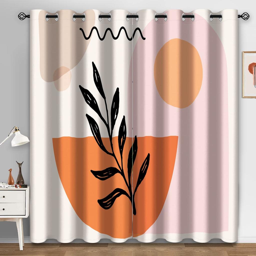 Mid-Century Modern Sunrise Mountain Printed Pattern Window Draperies & Curtains for Sliding Glass Door Home Office Decor