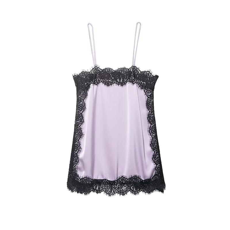 

Women Satin Lace Camisole Top Sleeveless Spaghetti Strap Silk Lace Trim Cami Top 2026 Summer Sexy Tank Top Streewear L фіолетовий