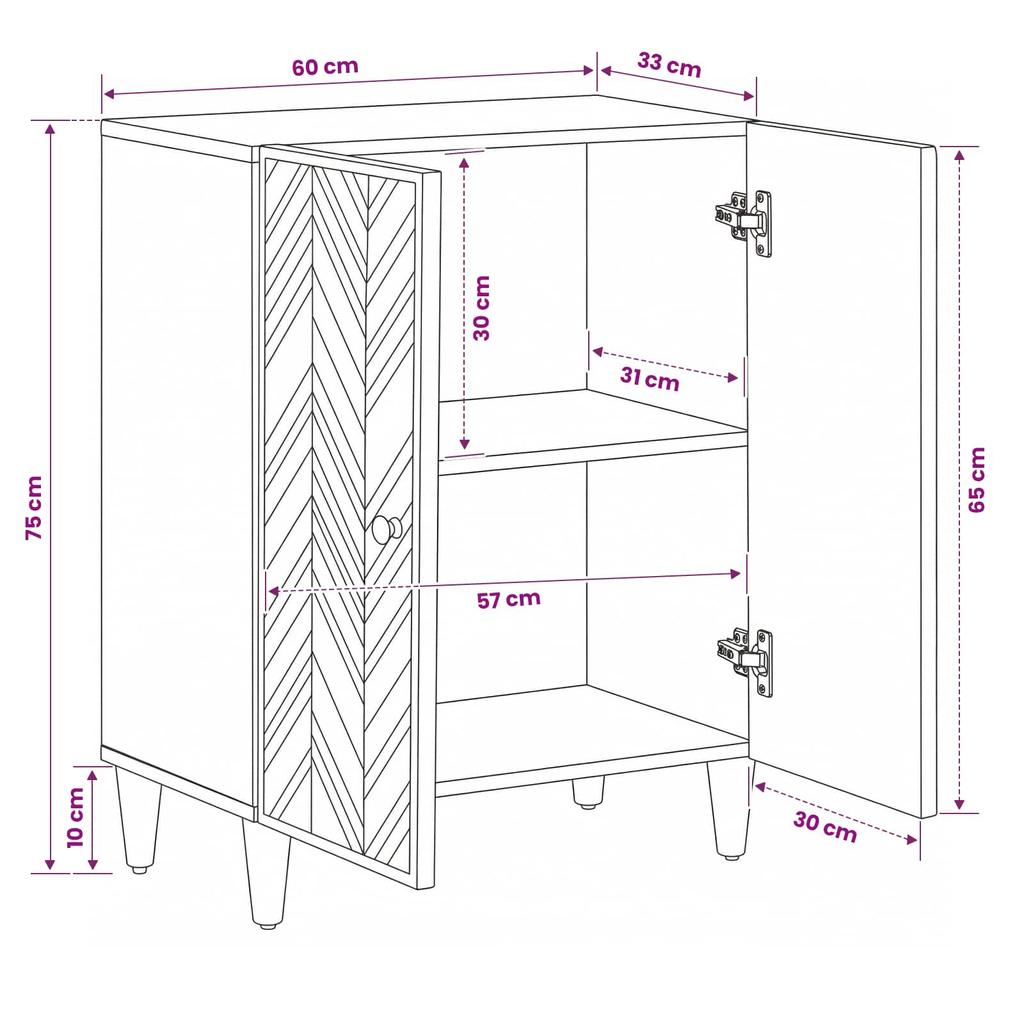 Storage Cabinet in Brown 60 x 33.5 x 75 cm Solid Mango Wood