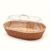 Rattan Bread Basket with Clear Dustproof Wicker Food Storage Tray Woven Serving Basket Bread Fruit Snacks Kitchen Party Picnic