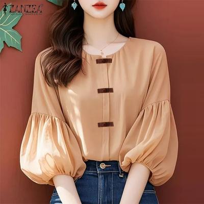 Γυναικεία Καθημερινή Μπλούζα με Στρογγυλή Λαιμόκοψη και Μανίκια 3/4 με Χαλαρή Γραμμή