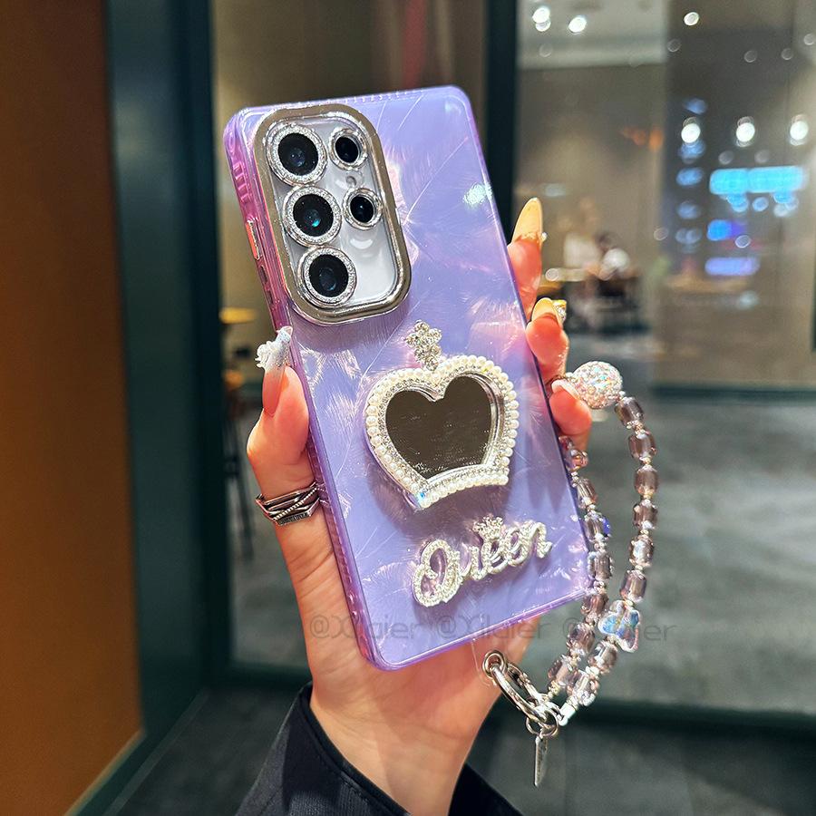 Suitable for Samsung S25 Ultra Crown Mirror Mobile Case S24 Plus Laser Feather Pattern S23 Ultra New