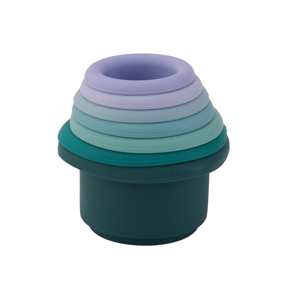 Color Kids 1Set Silicone Hourglass Stacking Cup Montessori Teether Chew Toy Baby Sensory Bath Toy 0-36 M BPA Free Educational