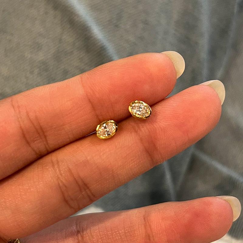 

Simple and glossy oval earings stud small inlay diamonds charm fashion layering style earrings for women suitable jewelry золотой