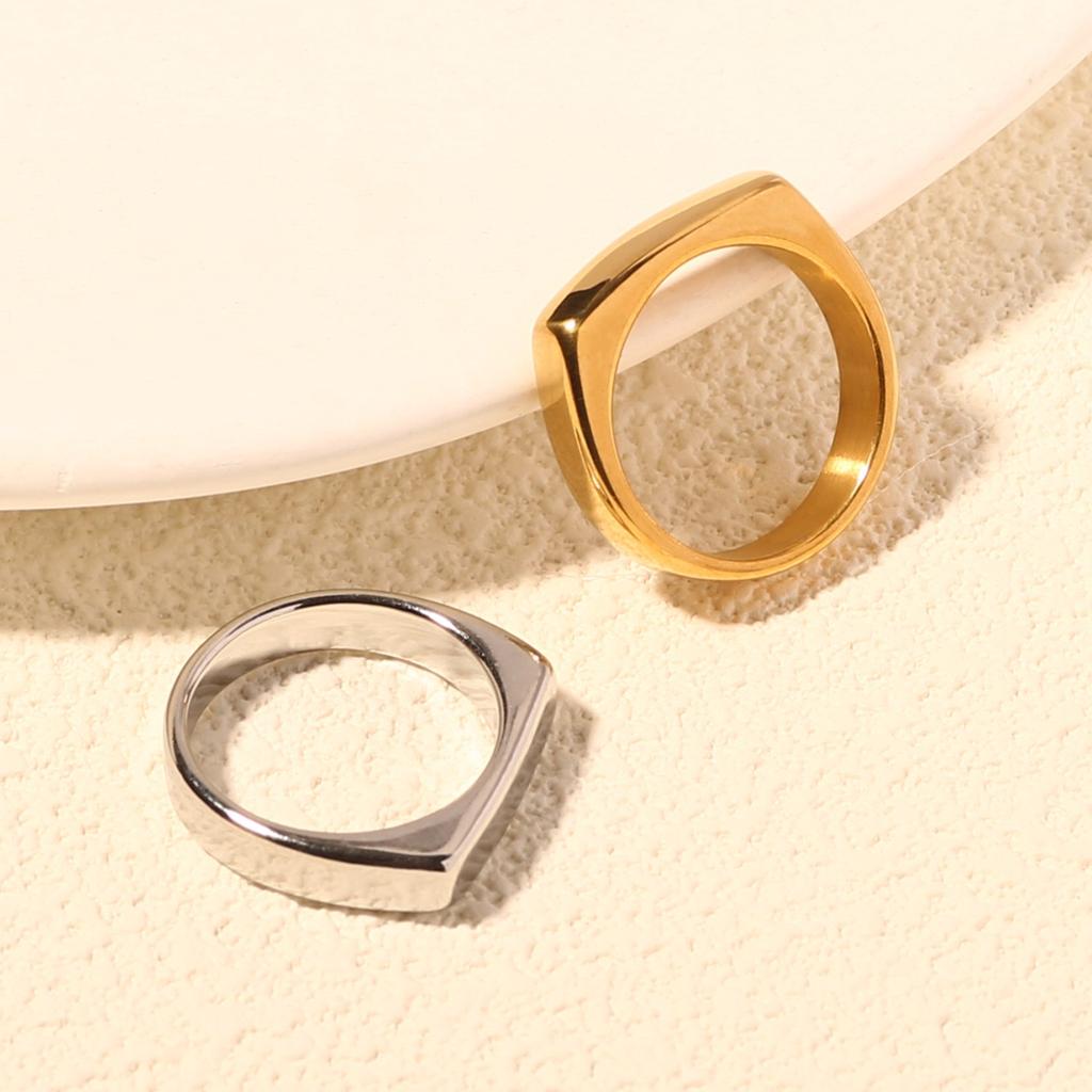 Stainless Steel Square Ring Minimalist Modern Band High Polish Waterproof Fashion Jewelry for Women Wedding Gift Fixed Size