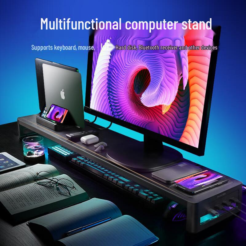 RGB Monitor Riser with Dual Screen Support and USB Hub