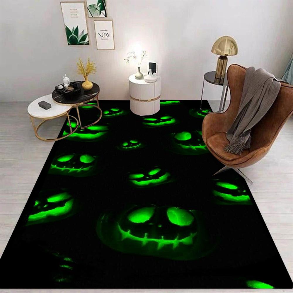 Halloween Kürbis und Horror Geist Gedruckter Teppich Furchterregende Lächeln und Fledermäuse Wohnzimmer Schlafzimmer Teppich Waschraum Fußmatte