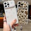 Lovely Pink Hearts Pattern Leather Lanyard Case For iPhone 18 Pro Max Hybrid TPU+PU Anti-skid Soft Cover For iPhone 17 16 15 14 13 Pro Max