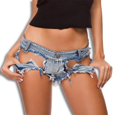 Black Omen Women's Micro Mini Denim Shorts, Crushed Jeans with Distressed Finish, Low-Rise Shorts/Hot Pants (Navy, Size L) Os080-l-862-ny