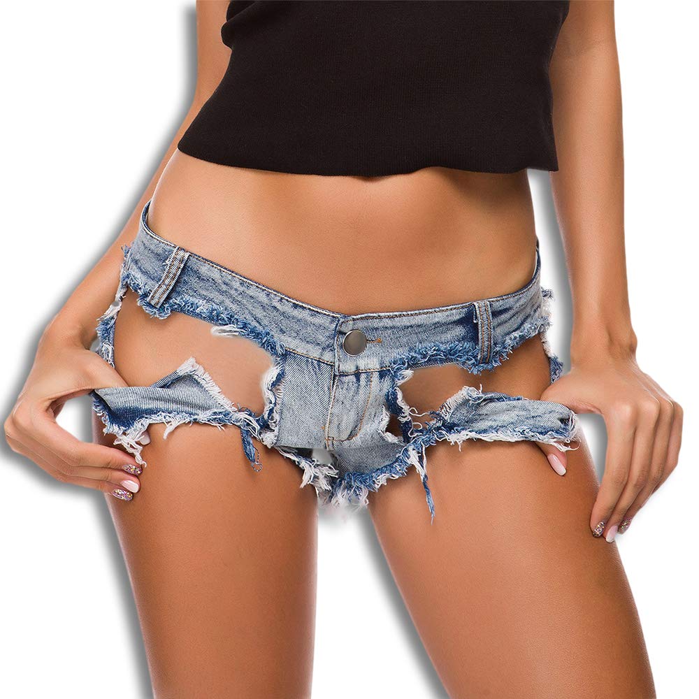 

Жіночі джинсові мікро-міні шорти Black Omen, потертий денім із зістареним ефектом, шорти з низькою посадкою/хот-шорти (Темно-синій, Розмір L) os080-l-862-ny